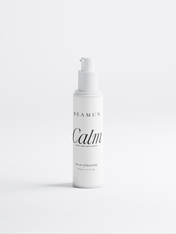 Calm moisturiser, 50 ml white pump bottle, front view