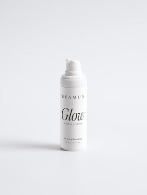 Glow vitamin C serum, 30 ml white pump bottle, front view