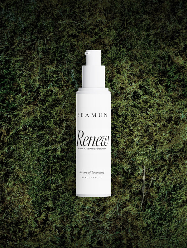 Renew bottle against dense green foliage