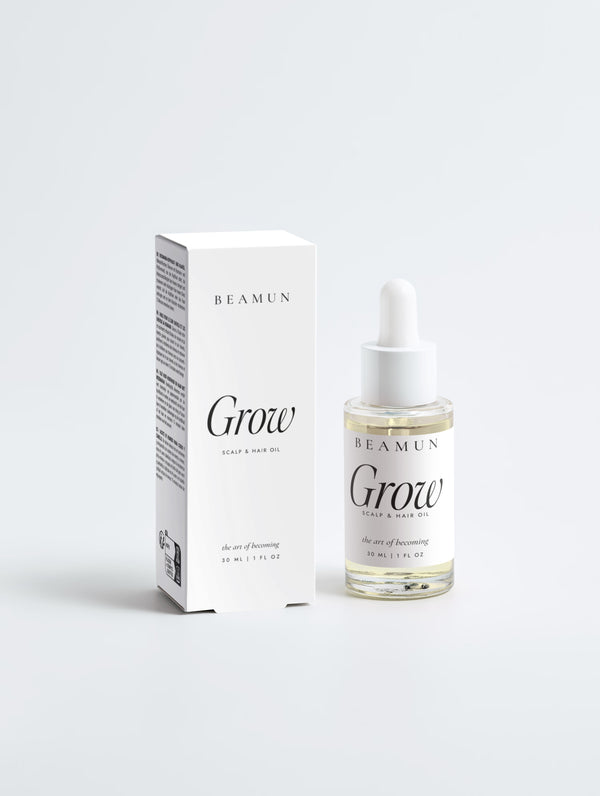 Grow hair and scalp oil and its carton, front view