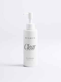 Clear acne face wash, 140 ml white pump bottle, front view
