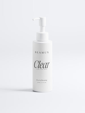 Clear acne face wash, 140 ml white pump bottle, front view