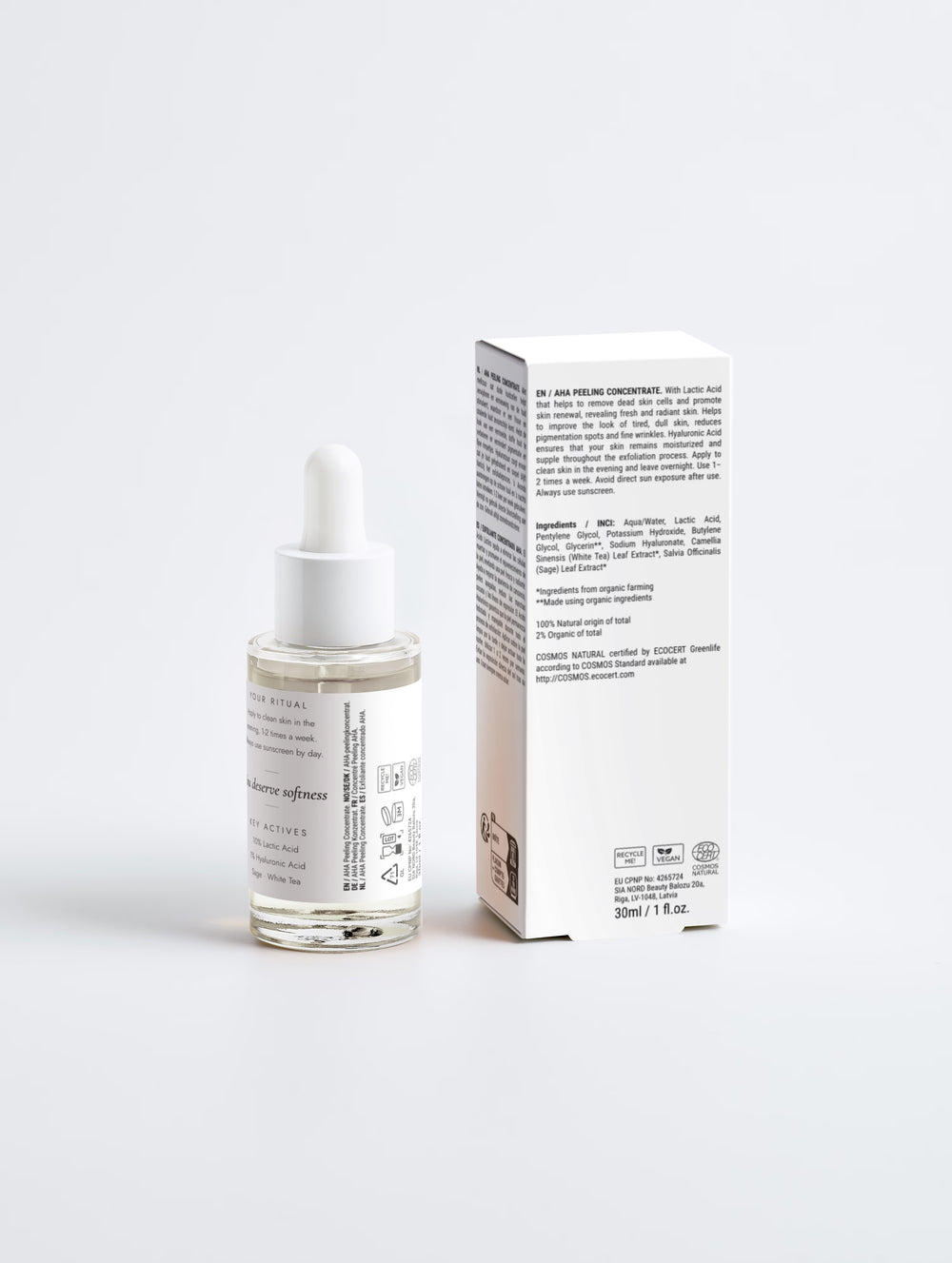 Unveil AHA peeling concentrate and its carton, front view